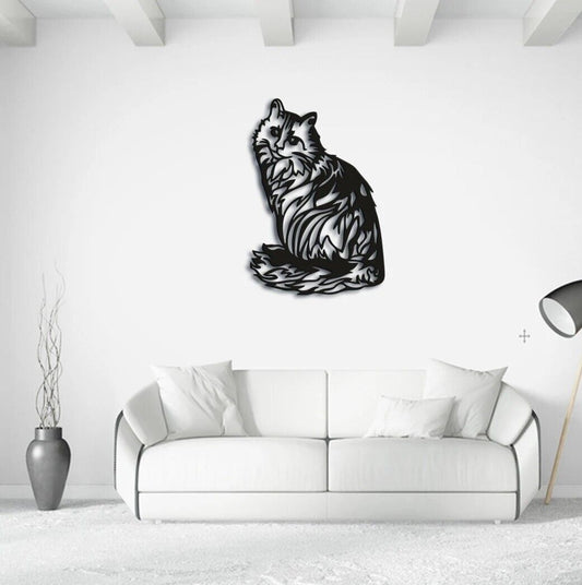 Cat Metal Wall Art, Metal ,Cat  Garden Decor, Garden Gift 18x13" Black